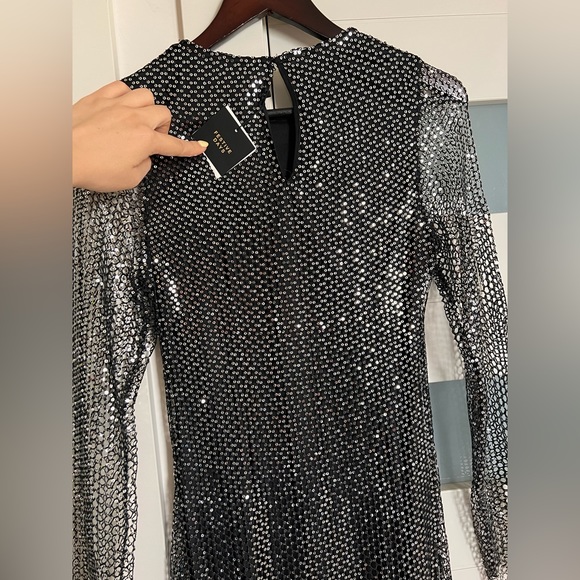 Zara Black Mesh Silver Sequins see through long sleeve maxi dress M - Picture 7 of 8